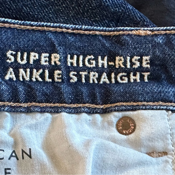 American Eagle Outfitters Dark Blue Denim super high-rise ankle straight Sz 16R - Picture 2 of 7